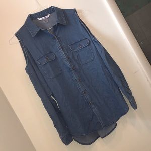 Open shoulder jean shirt